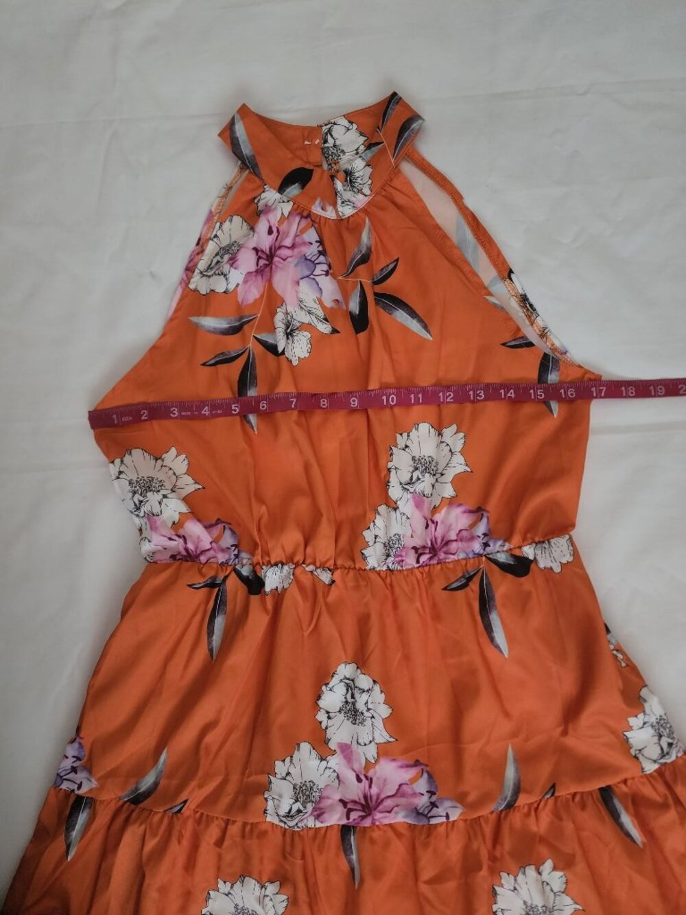 SHEIN Women's Floral Print Halter Long A-Line Dress Orange/Multi Size Medium‎ - Picture 8 of 11